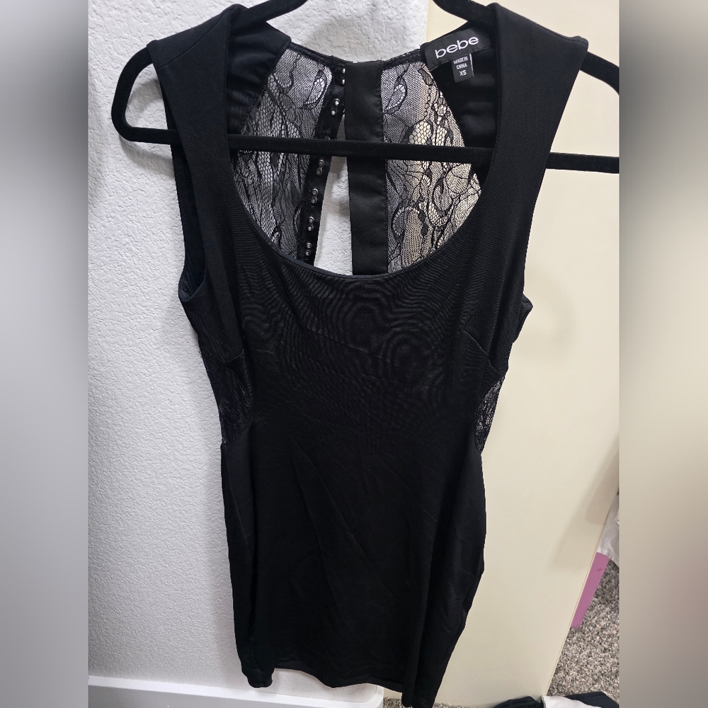 Bebe Black Sleeveless Top with Lace Detail
